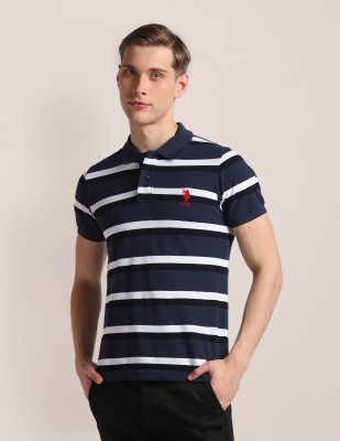 U.S. POLO ASSN. Striped Men Polo Neck Blue T-Shirt