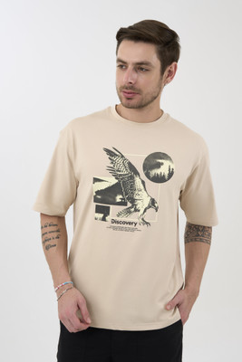 DCYPHR Graphic Print Men Round Neck Beige T-Shirt