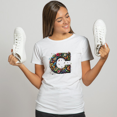 Binayak Printed Women Round Neck White T-Shirt
