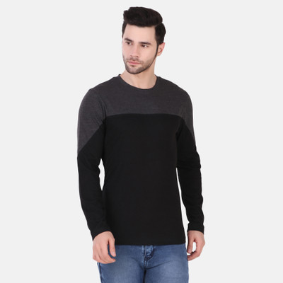 TEEMEX Colorblock Men Round Neck Black, Grey T-Shirt