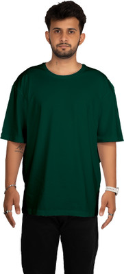 VORDROB Solid Men Round Neck Dark Green T-Shirt