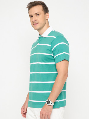 Auxamis Striped Men Polo Neck Blue T-Shirt