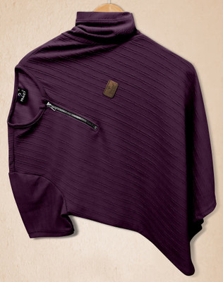 PRAIZY Self Design Men Zip Neck Purple T-Shirt