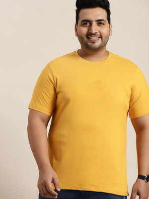 RULEDBYSUN Solid Men Round Neck Yellow T-Shirt