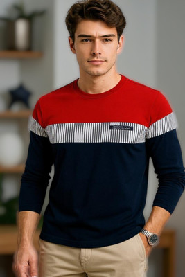 FASHIUM Colorblock Men Round Neck Red T-Shirt