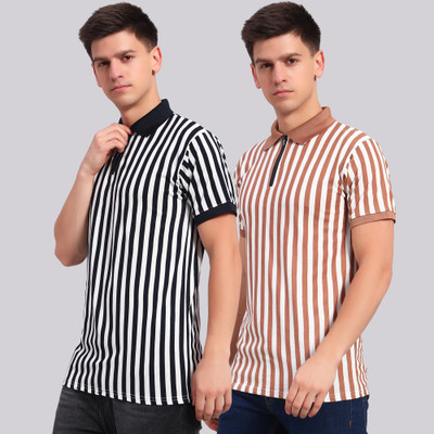 HEMLOCK Striped Men Polo Neck Multicolor T-Shirt