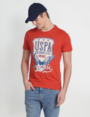 U.S. Polo Assn. Denim Co. Printed, Typography Men Round Neck Red T-Shirt