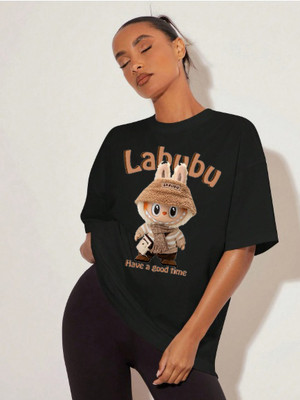brief chickade Printed Women Round Neck Black T-Shirt