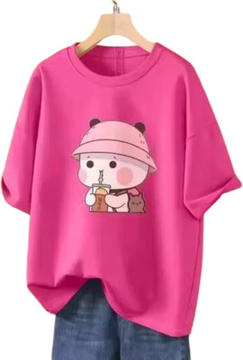 UG Fashion Printed Women Round Neck Pink T-Shirt