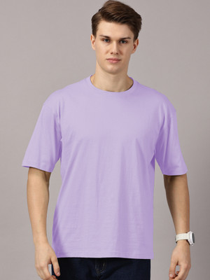 Leon Solid Men Round Neck Purple T-Shirt