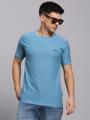 Scoller Solid Men Round Neck Blue T-Shirt