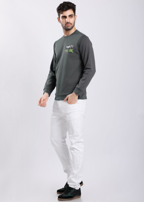 HIGHTRIBE Printed Men Round Neck Grey T-Shirt