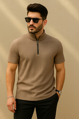 ALPHALEGS Self Design Men High Neck Reversible Brown T-Shirt