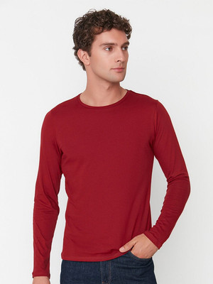 OrrganicChics Solid Men Round Neck Maroon T-Shirt