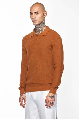 Snitch Solid Men Polo Neck Brown T-Shirt