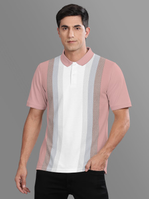 Bullmer Striped Men Polo Neck Pink T-Shirt