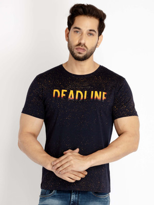 Status Quo Printed, Typography Men Round Neck Navy Blue T-Shirt