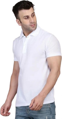 YUALIN CREATION Printed Men Polo Neck White T-Shirt