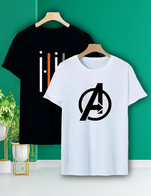 wike denims Printed Men Round Neck Black, White T-Shirt