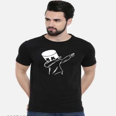 SAHAL FASHION Printed Men Round Neck Black T-Shirt