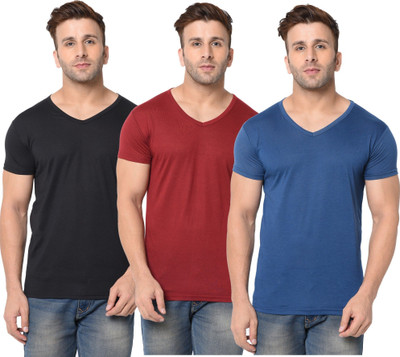 JB Jagoboy Solid Men V Neck Maroon, Blue, Black T-Shirt