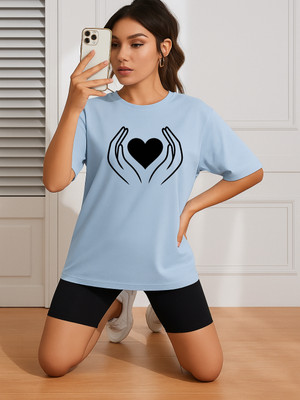 SZN Graphic Print Women Round Neck Light Blue T-Shirt