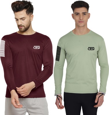 Cruister Sporty Men Round Neck Maroon, Light Green T-Shirt