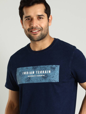 INDIAN TERRAIN Graphic Print Men Crew Neck Blue T-Shirt