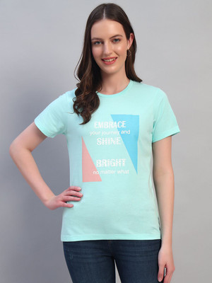 CANTABIL Printed Women Round Neck Blue T-Shirt
