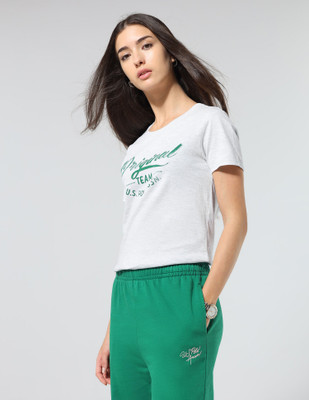U.S. POLO ASSN. Printed Women Crew Neck Grey T-Shirt