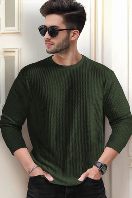 TRIPR Solid Men Round Neck Dark Green T-Shirt