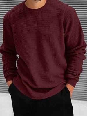 EyeBogler Self Design Men Round Neck Red T-Shirt