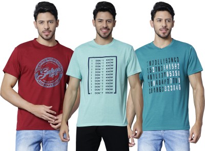 FREE UNION Printed Men Round Neck Maroon, Blue, Light Blue T-Shirt