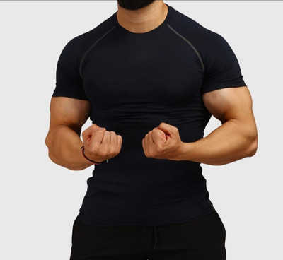 VIDYAPATITRADER Solid Men Round Neck Black T-Shirt