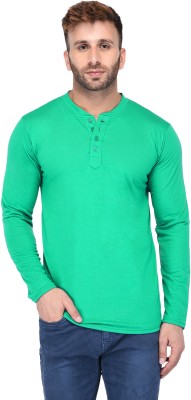 Jaskart Solid Men Henley Neck Light Green T-Shirt