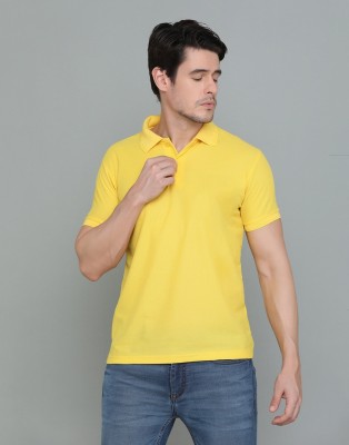 INKKR Solid Men Polo Neck Yellow T-Shirt