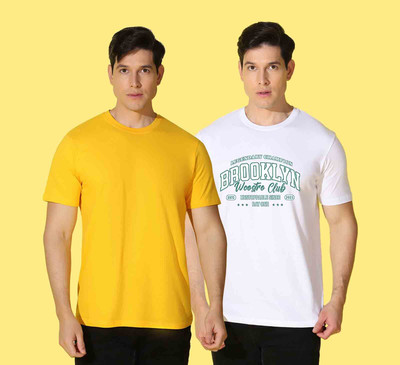 WOOSTRO Printed, Solid Men Round Neck Multicolor T-Shirt