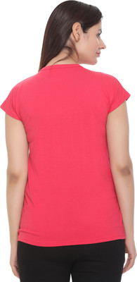 SHAUN Self Design Women Round Neck Pink T-Shirt