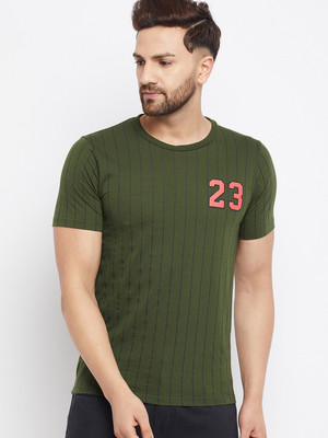 The Million Club Printed, Striped Men Round Neck Green T-Shirt