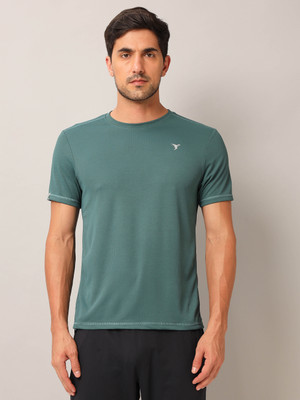 TECHNOSPORT Solid Men Round Neck Green T-Shirt