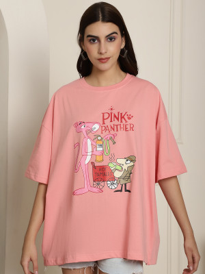 DreamBe Printed Women Round Neck Pink T-Shirt