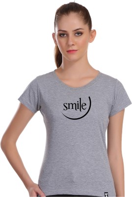Simalic Printed, Typography Women Round Neck Grey T-Shirt