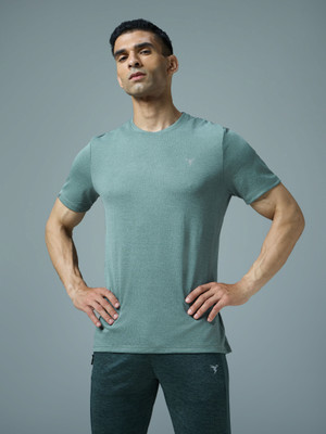 TECHNOSPORT Self Design Men Round Neck Green T-Shirt