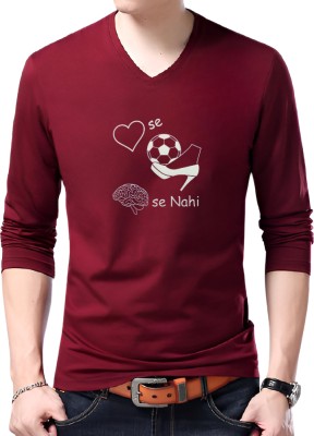 Tayur Typography Men V Neck Maroon T-Shirt