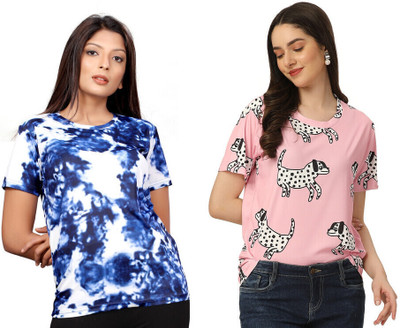 Apachee Printed Women Round Neck Multicolor T-Shirt