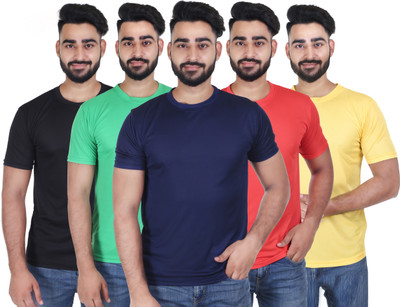 C P FASHION Solid Men Round Neck Reversible Multicolor T-Shirt