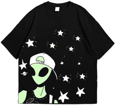 inblak Printed Men Round Neck Reversible Black T-Shirt