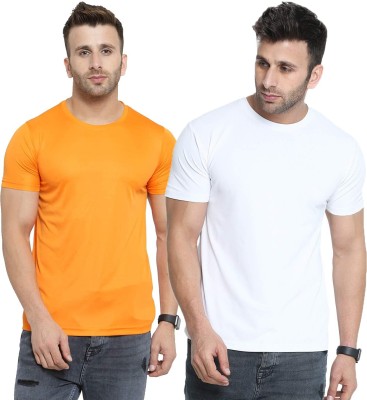 UDI n ADI Solid Men Round Neck White, Yellow T-Shirt