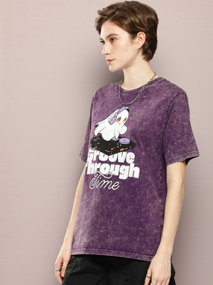 DILLINGER Printed Women Round Neck Purple T-Shirt