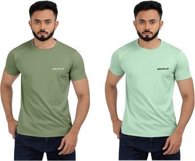 solidplay Solid Men Round Neck Light Green T-Shirt